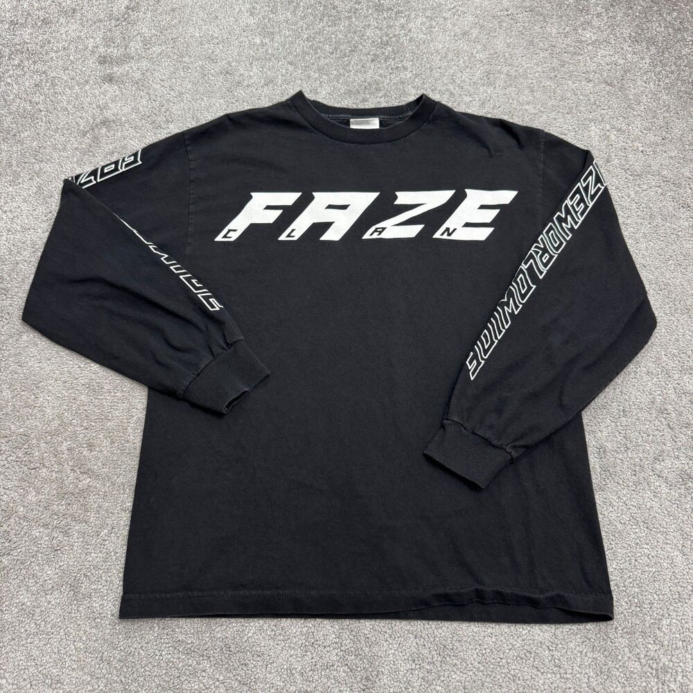 Faze Clan Graphic Long Sleeve T-Shirt Mens Medium Black Crew Neck Cotton Tee